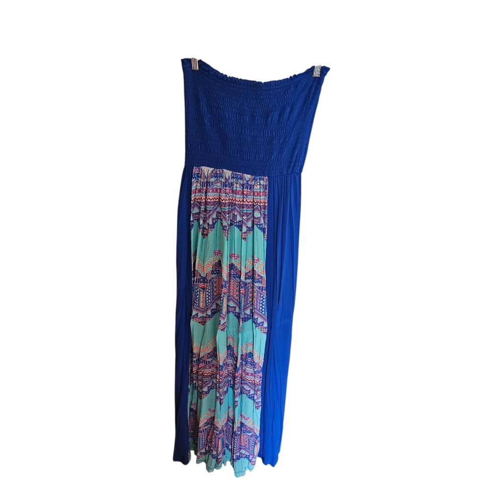 EMERALD Maxi Strapless Dress In Royal Blue And Mint Green Accents